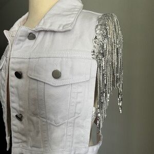 Crop denim vest - White with sequins - Sz. 5/Small